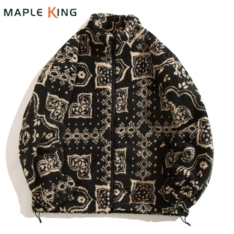 Harajuku Trendy Lambswool Jacket Men 2026 Autumn Winter Vintage Warm Fleece Coats Couple Zipper Loose Hip Hop Hipster Streetwear