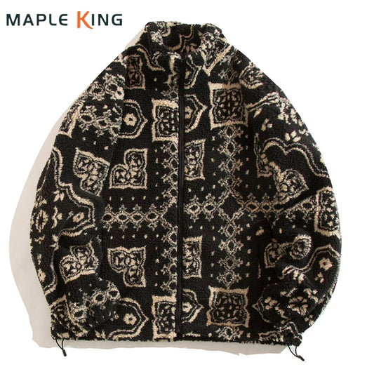 Harajuku Trendy Lambswool Jacket Men 2026 Autumn Winter Vintage Warm Fleece Coats Couple Zipper Loose Hip Hop Hipster Streetwear