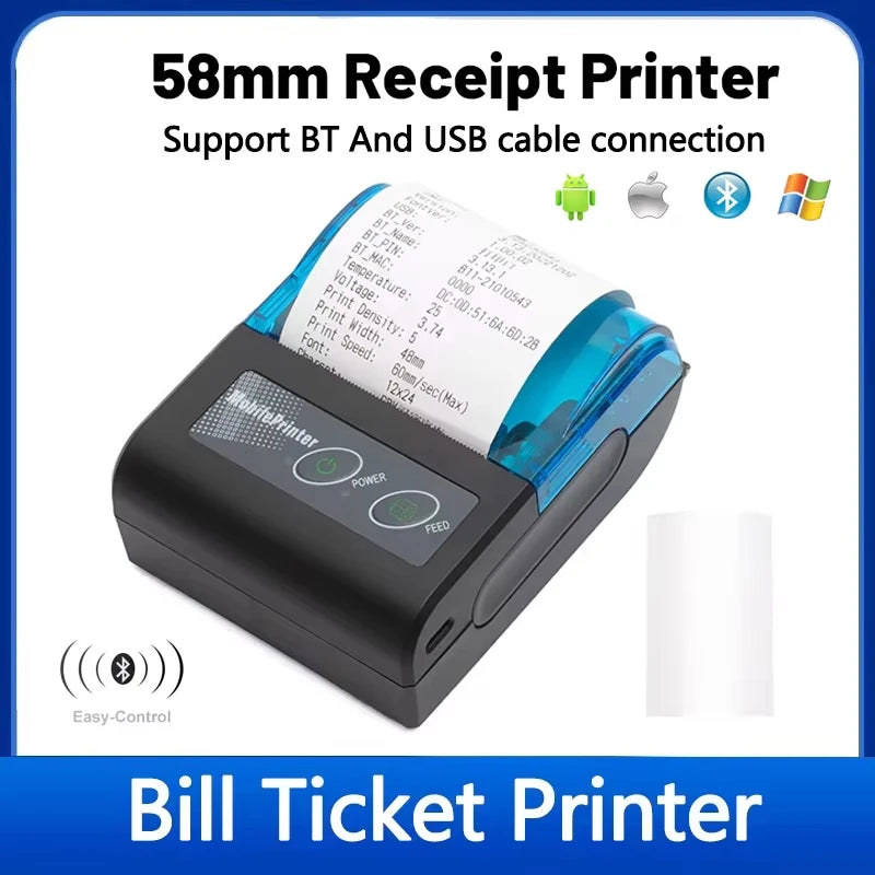 58mm Mini Portable Thermal Printer Receipt Mobile Wireless Bluetooth Ticket Bill Printer For Printing Labels/Tickets Receipt