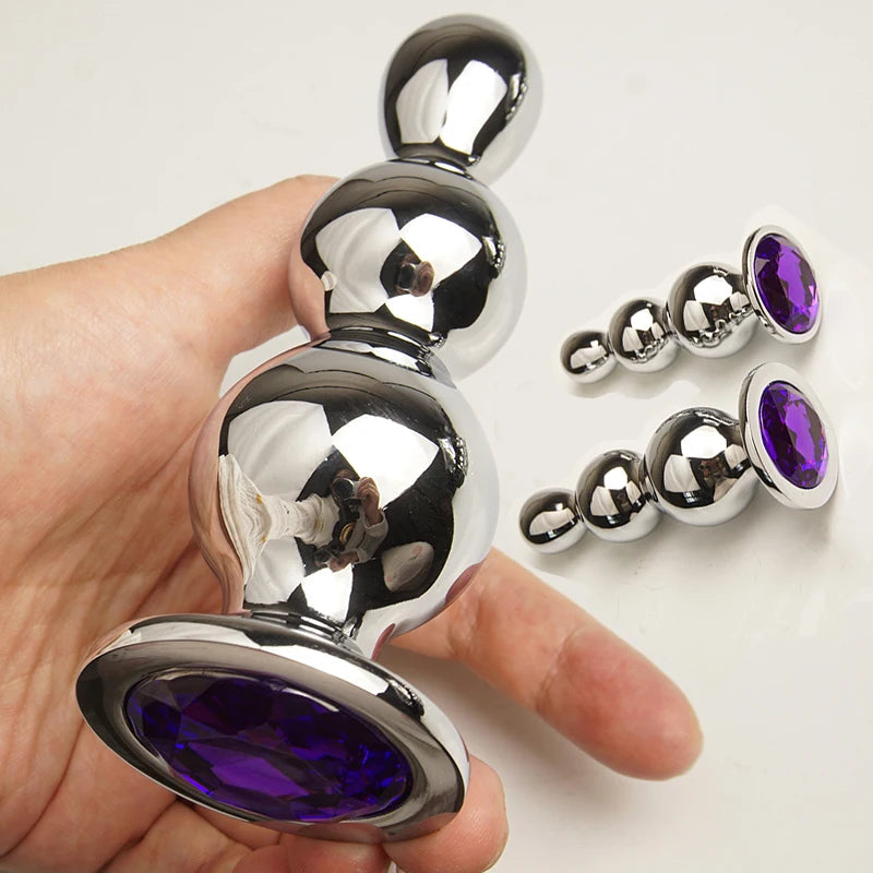 Metal 3 Graduated Anal Beads Sex Toys Butt Plugs,Expand Sphincter,Hit Prostate,Analplug Buttplug With Crystal Base