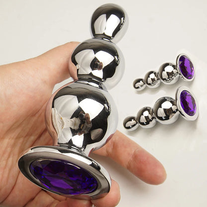 Metal 3 Graduated Anal Beads Sex Toys Butt Plugs,Expand Sphincter,Hit Prostate,Analplug Buttplug With Crystal Base