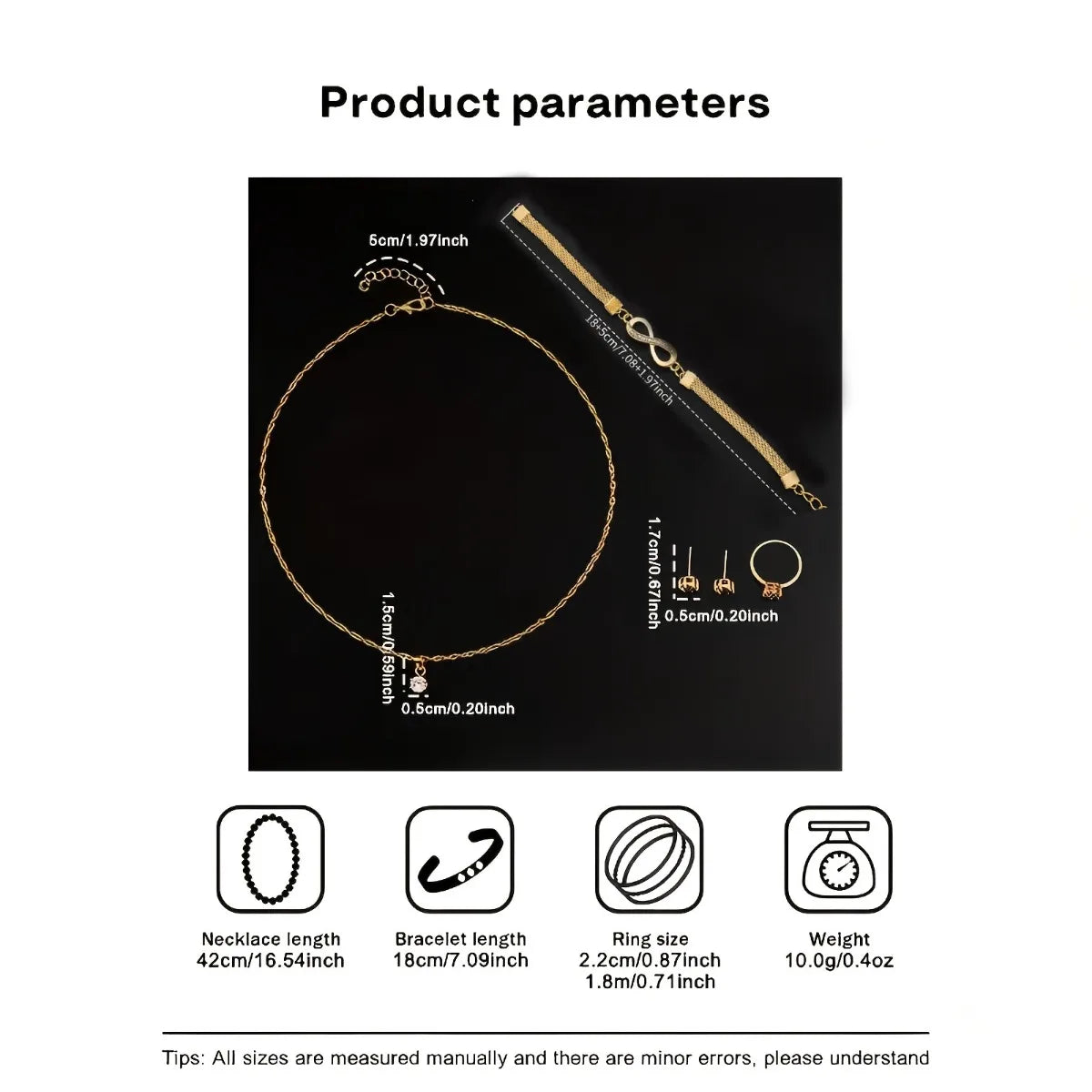 6PCS Women Watch Jewelry Set - Fashion Quartz Watch + Crystal Infinity Bracelet Necklace Earring Ring for Ladies（Without Box）