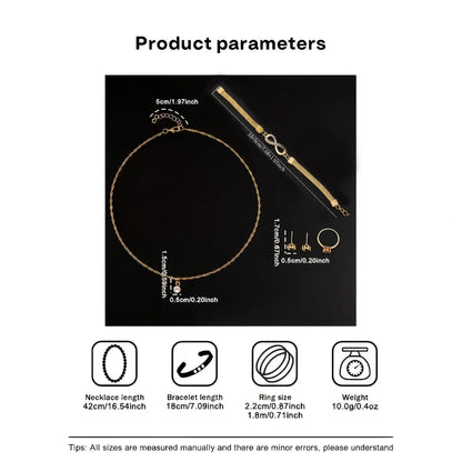 6PCS Women Watch Jewelry Set - Fashion Quartz Watch + Crystal Infinity Bracelet Necklace Earring Ring for Ladies（Without Box）