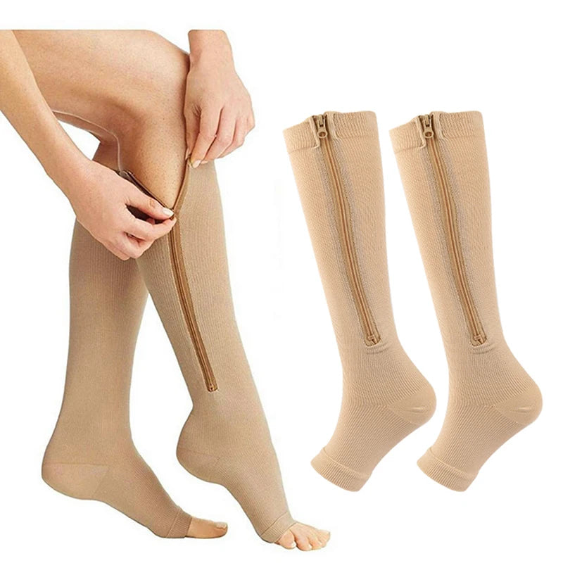 Zipper 4Compression Socks for Varicose Support Outdoor Running Fitness Hiking Anti-Fatigue Medical Care Diabetes Swelling Relief