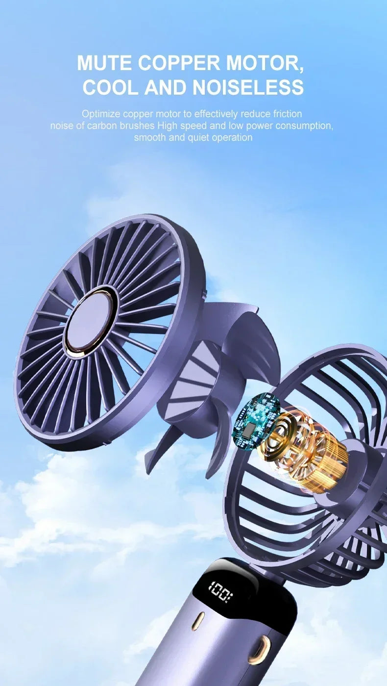 Mini Portable Handheld Fan Foldable Neck Hanging Fans 5 Speed USB Rechargeable Fan with Phone Stand and Display Screen 1800mAh