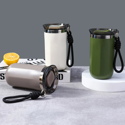 Vacuum Insulated Coffee Travle Mug Stainless Steel Thermo Bottle Cup Thermal Tumbler With Carrying Ring Flask for Hot Cold Drink