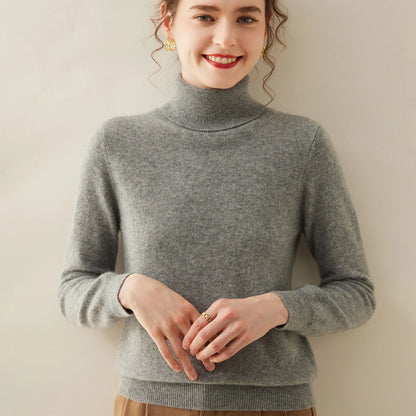 Cashmere Sweater Women's Turtleneck Long Sleeved Knitted Pullover 100% Pure Cashmere Base Sweater Korean Version Women's Top