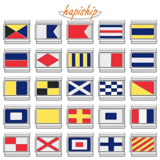 Hapiship Fashion Navy Ship International Maritime Signal Code Nautical Flag Charm Links Fit 9mm Stainless Steel Bracelet DJ391