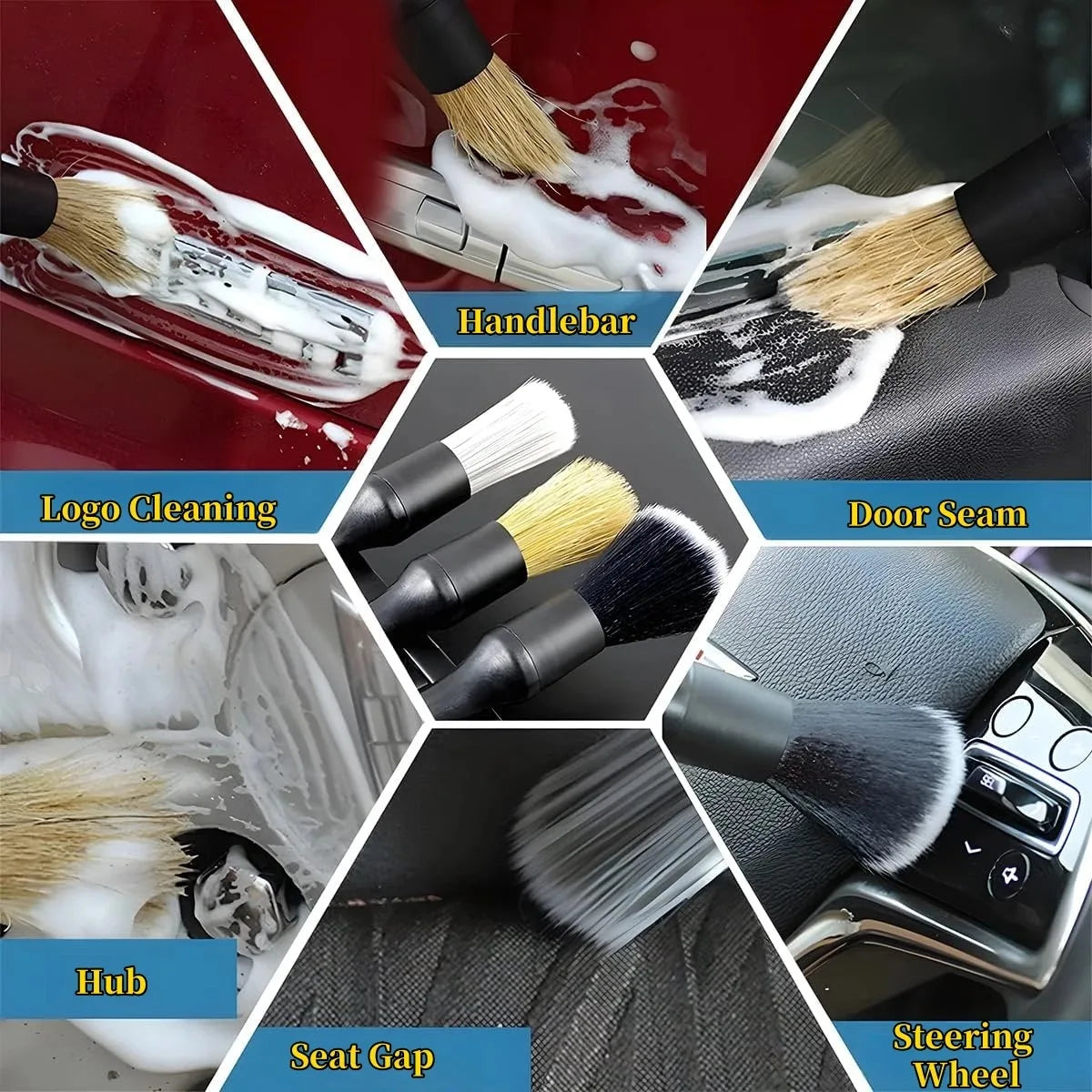 Car Detailing Brushes Kit Automotive Interior Dust Washing Brush Vehicle Microfiber Sweeping Brush Car Wheel Hole Cleaning Tools