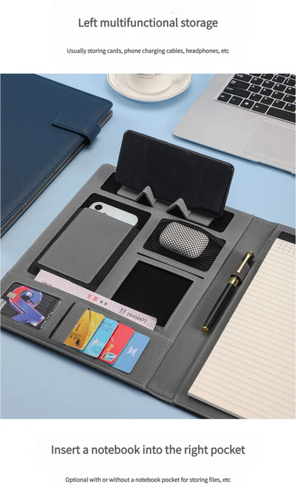 A4 Multifunctional Meeting Folder | Leather - like Finish. Organize Phone, Cards & Notes. Ideal for Business & Productivity!