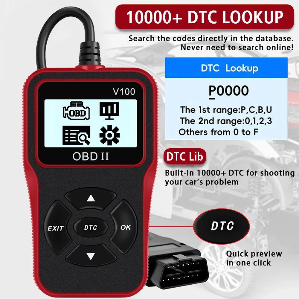 V100 Car Diagnostic Tools OBDII EOBD Auto Accessories Universal Plug and Play Digital Display OBD 2 Scanner OBD2 Code Reader
