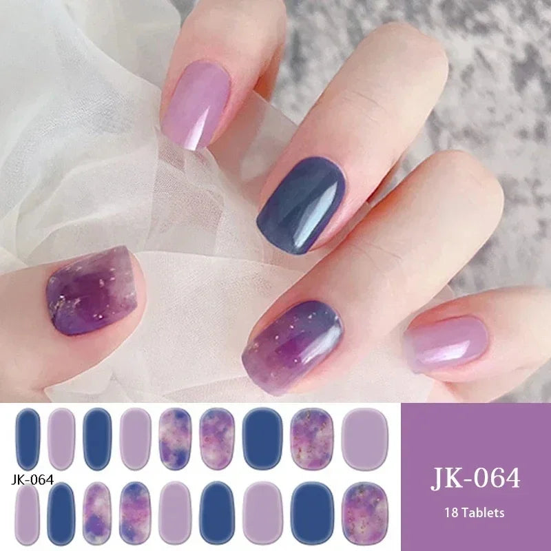 16/18/20Tips Semi-Cured Gel Nail Strips Adhesive Full Cover Stickers for Nails UV Lamp Need Press On Nails Fashion Manicure