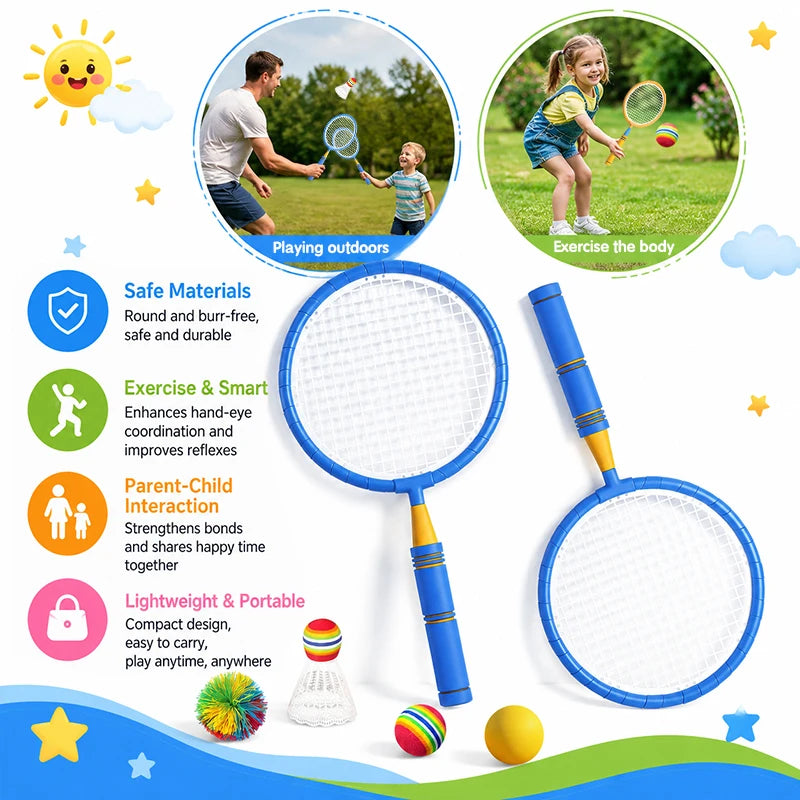 Badminton and Tennis Racket Kid 4in1 Sports Toy Hand Eye Coordination Gifts for Reflex Training Beginners Outdoors Beach