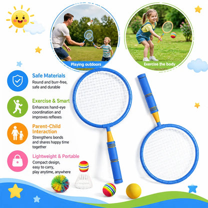 Badminton and Tennis Racket Kid 4in1 Sports Toy Hand Eye Coordination Gifts for Reflex Training Beginners Outdoors Beach