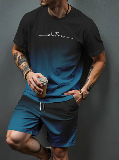 New Men's Cross Print T-Shirt and Shorts Set Stylish Streetwear Short-Sleeve Top and Shorts Combination Holiday Men's Apparel