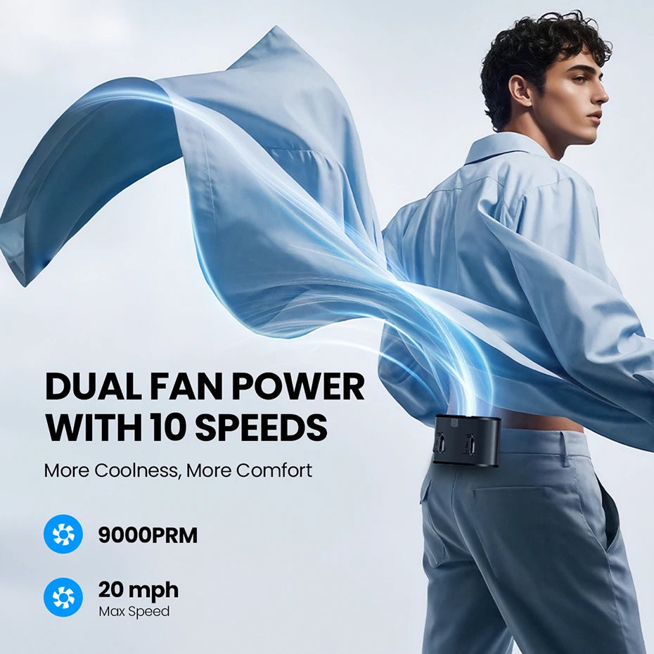 coldSky Portable Waist Fan Upgraded 10 Speeds Personal Fan 20000mAh Rechargeable Desk Fans with LED Display for Outdoor Jobsite