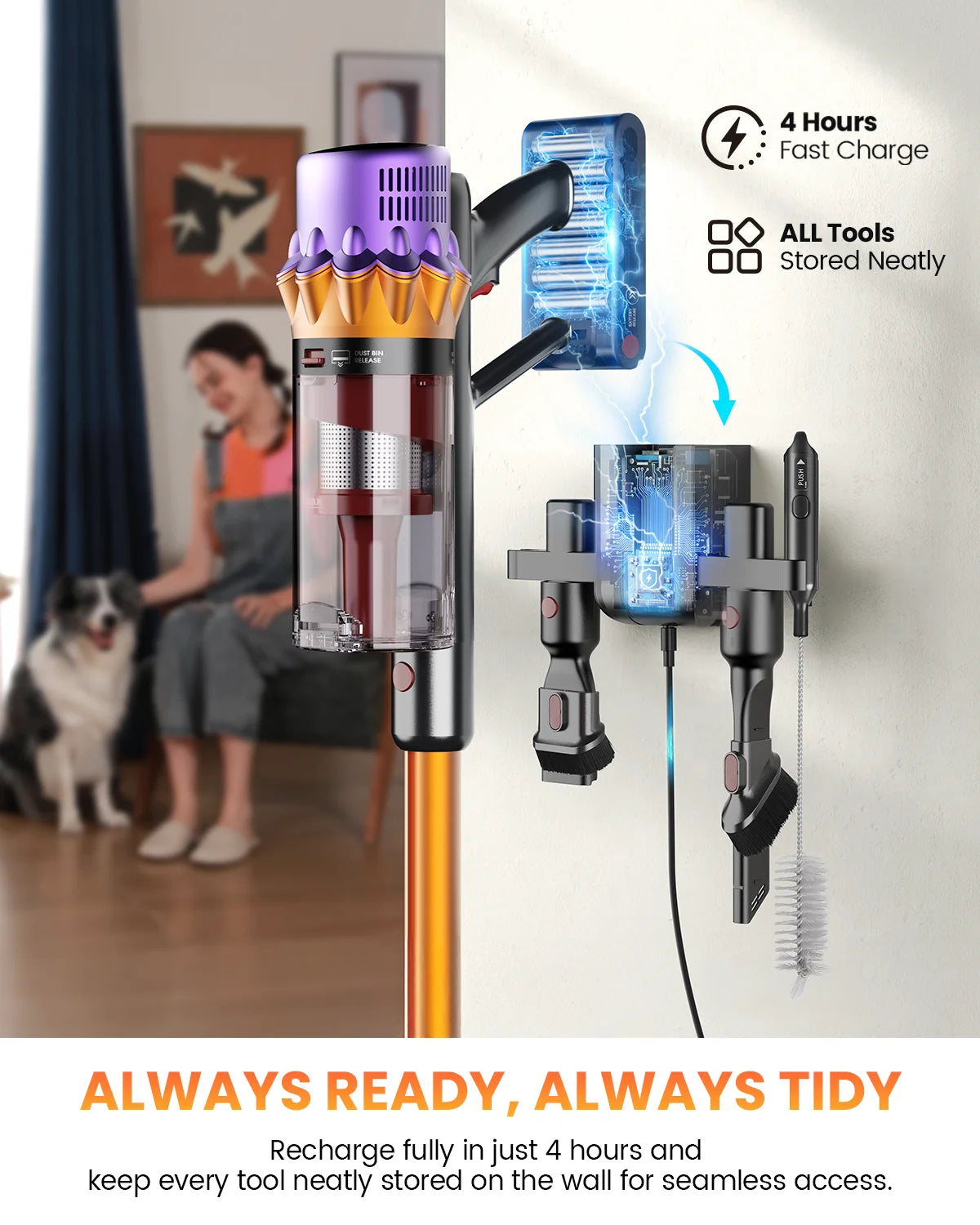 Erabros EV5 550W 70KPA Cordless Vacuum Cleaner Ultra-Strong Suction Power 80Mins Runtime Handheld Smart Vacuum Cleaner 4 Modes