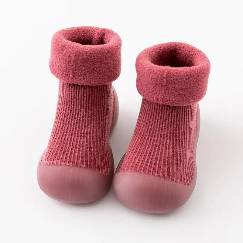 Baby Winter Booties Non-Slip Soft Sole Shoes with Cotton Socks Warm Fleece-Lined Infant First Walkers for Boys Girls 0-4T