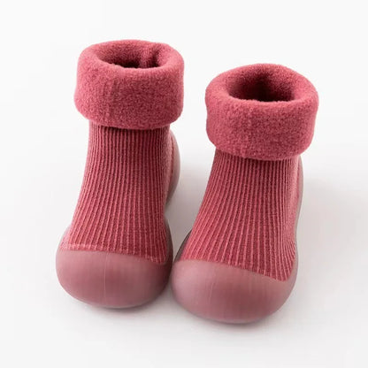 Baby Winter Booties Non-Slip Soft Sole Shoes with Cotton Socks Warm Fleece-Lined Infant First Walkers for Boys Girls 0-4T