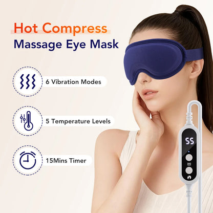 New Heated Eye Mask with 5-Level Hot Compress 6 Vibration Modes 3D Massage Sleep Shading Warm Mask Eye Compress for Relaxation