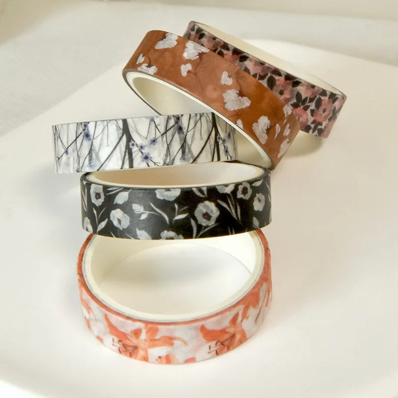 5 Rolls/set Aesthetics Floral Decorative Adhesive Tape Flower Washi Tape DIY Scrapbooking Material Sticker Label Stationery
