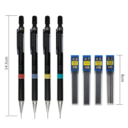 Mechanical Pencil with Refill Rods Set 0.3mm 0.5mm 0.7mm 0.9mm Automatic Pencil Replaceable Leads Office School Stationery Gift