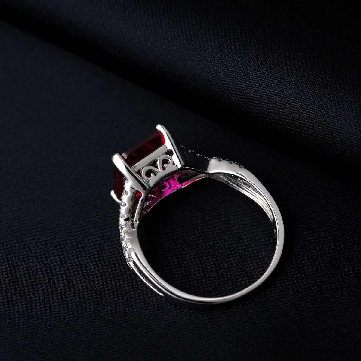 Potiy 4.16ct Created Red Ruby 925 Sterling Silver Wedding Engagement Promise Ring for Women Fashion Party Jewelry Gift