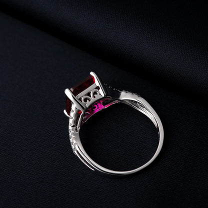Potiy 4.16ct Created Red Ruby 925 Sterling Silver Wedding Engagement Promise Ring for Women Fashion Party Jewelry Gift