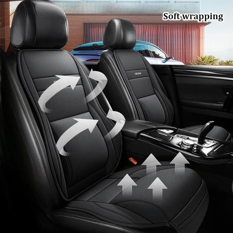 Ergonomic PU Leather Car Seat Cushion with Lumbar & leg Support Ventilated Design Storage Pockets Universal Fit for Most Cars