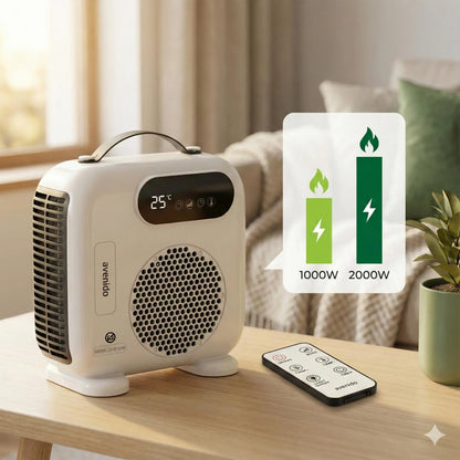 2000W fan with remote control heater electric timer LED panel fan function cold blast temperature range 15-40 °C