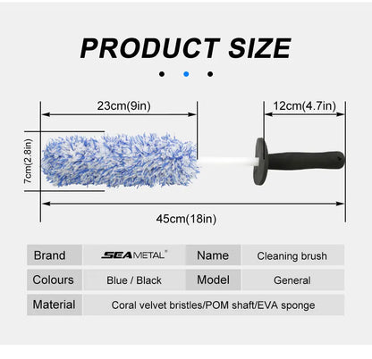 SEAMETAL Car Wash Brush Plush Premium Wheels Brush Non-Slip Handle Easy To Cleaning Rims Spokes Wheel Barrel Cleaning Mitt