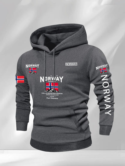 Norwegian Print Fashion Men Women Hooded Sweatshirt Autumn Winter Daily Outdoor Vacation Fitness Casual Loose Warm Sportswear