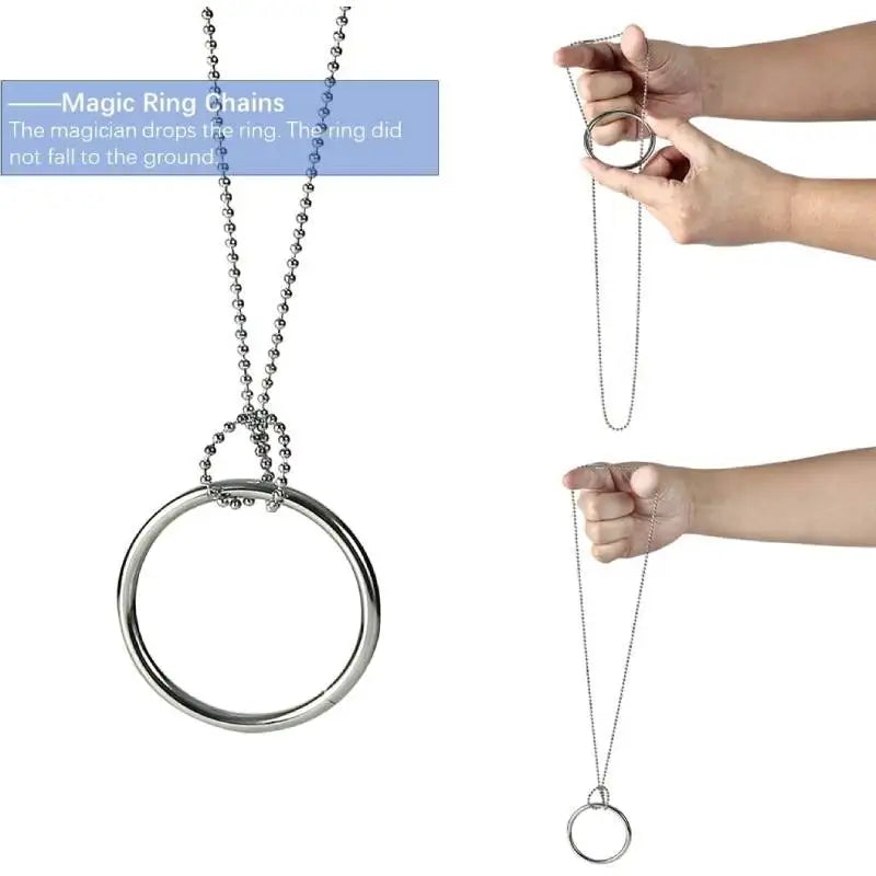 Magic Ring Chain Metal Knot Puzzle Trick Prop Close Up Illusion Toy Stage Performance Party Game Gift for Kids Halloween Play