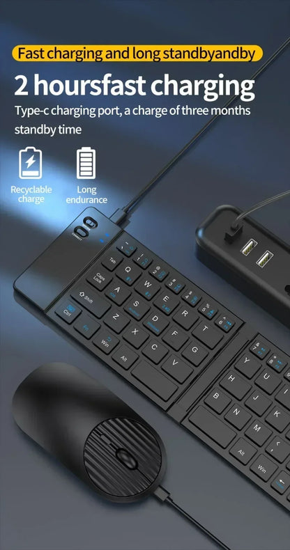 Folding Keyboard and Mouse 2.4G Mini Keypad Bluetooth Wireless Portable Silm Foldable Keyboards for Travel Computer PC iPad