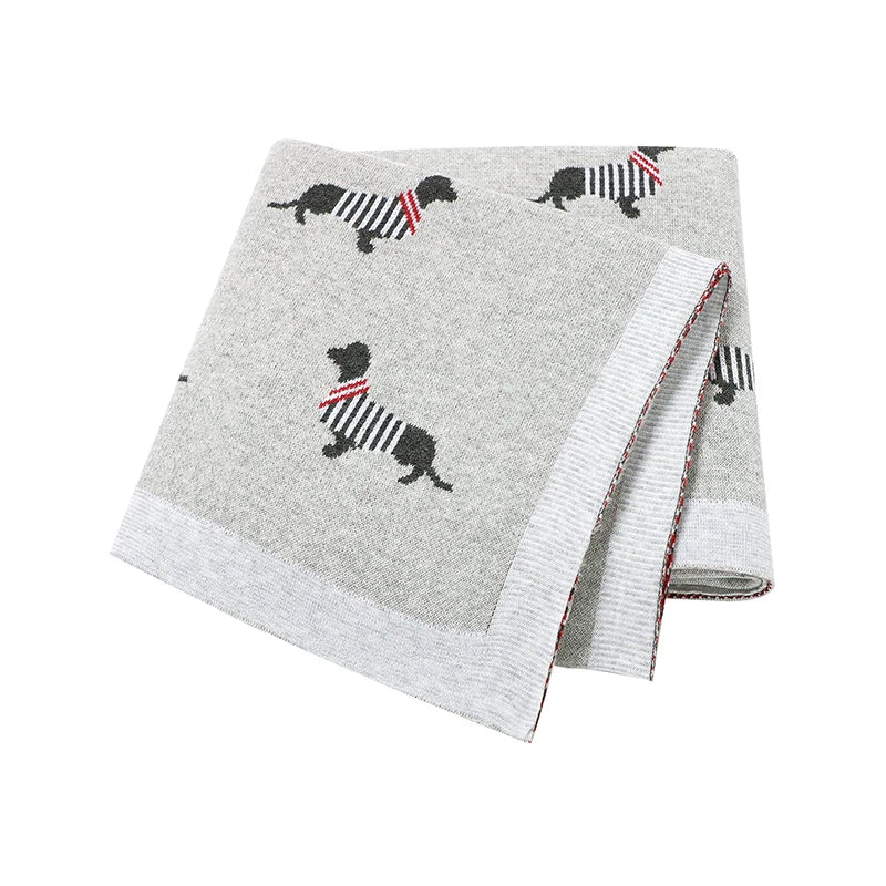 Baby Blanket Cotton Knit Super Soft Newborn Girl Boy Bed Plaid Crib Quilt Cute Dachshund Infant Stroller Covers Swaddle 100*80CM