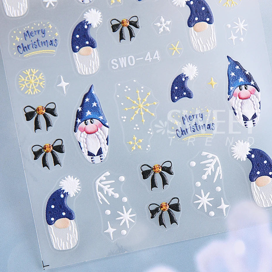 5D Embossed Christmas Nail Stickers Gingerbread Man Snowflake Snowman Penguin Nail Decal Autumn Winter Nail Supplies Decoration