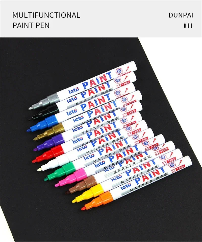 12PCS Waterproof Car Wheel Tire Oily Mark Pen Auto Rubber Tyre Colorful Permanent Painting Pen Graffiti Touch Up Paint Mark Pen