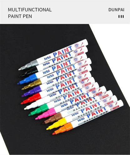 12PCS Waterproof Car Wheel Tire Oily Mark Pen Auto Rubber Tyre Colorful Permanent Painting Pen Graffiti Touch Up Paint Mark Pen