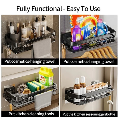 Multi-functional Kitchen Shelf, Drying Rack, Mop Storage, No-Drill Wall Mount, Home Spice Rack, Sink Faucet Basin