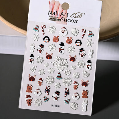 Winter Christmas Atmosphere Nail Stickers Snowman Snowflake Wapiti Self-adhesive High Quality Cute Nail Stickers Nail Art Deco