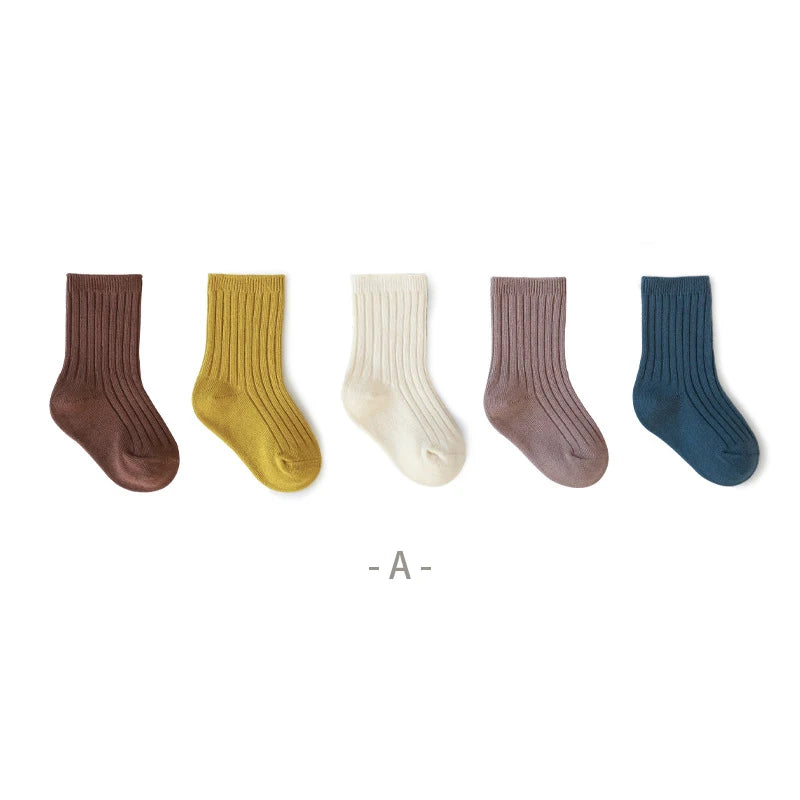 MILANCEL New Autumn Kids Socks Girls Solid Color Mid Tube Socks Children Sock 5 Pairs a Lot