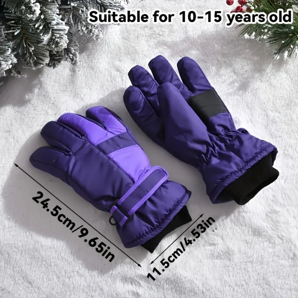 Winter Snow Gloves for Boys Girls Ages 10-14, Warm Knit Windproof for Skiing Cycling Fishing, Machine Washable