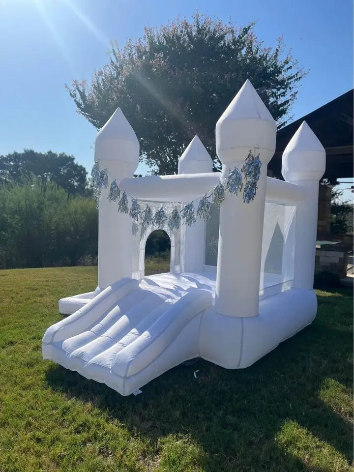 9x9x7ft Toddlers Party Inflatable White Bounce House With Slide And Ball Pit Customization Oxford Bouncy Castle Include Blower