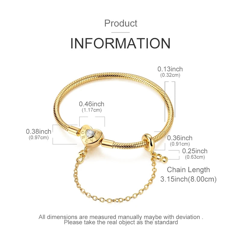 Original Bracelet 925 Sterling Silver Charm Bracelet 17-20CM Golden Heart Love Key Clover Bracelet Bangle Women Jewelry Gift