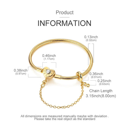 Original Bracelet 925 Sterling Silver Charm Bracelet 17-20CM Golden Heart Love Key Clover Bracelet Bangle Women Jewelry Gift