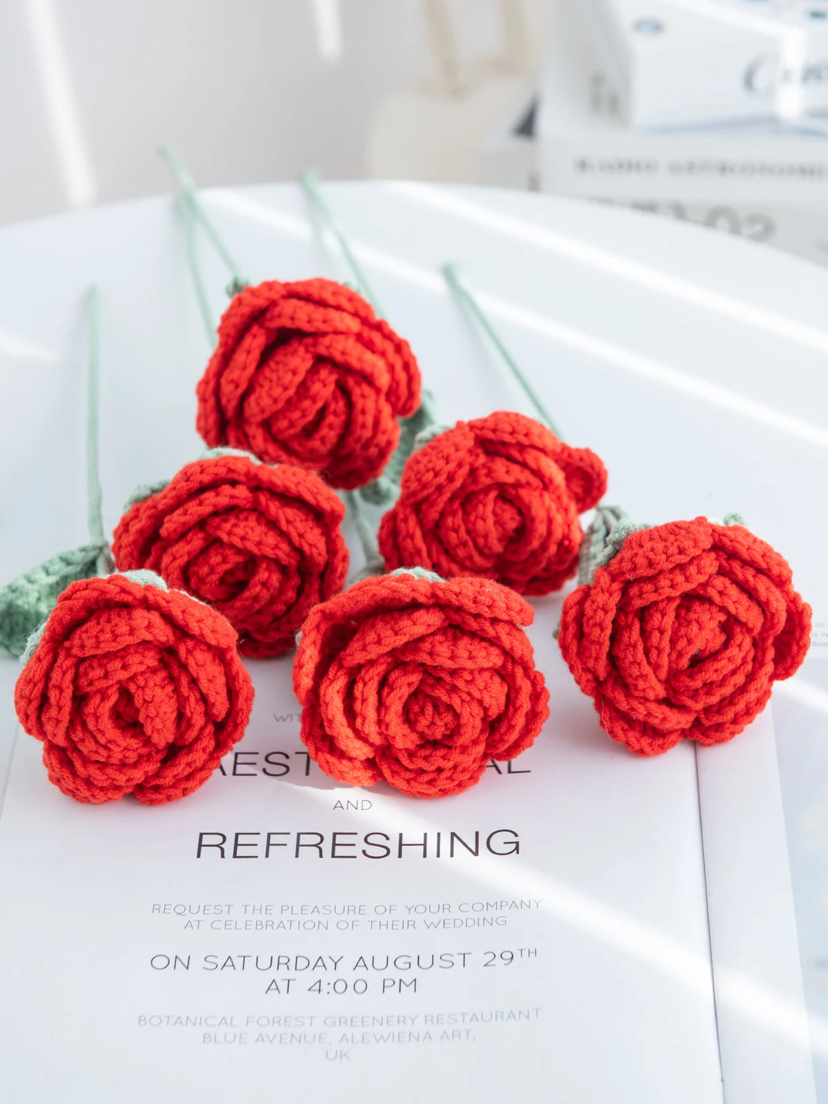 1/3pcs Artificial Flowers Handmade Crochet Rose Finish Product Outdoor Garden Wedding Bridal Bouquets Home Bonsai Party Diy Gift