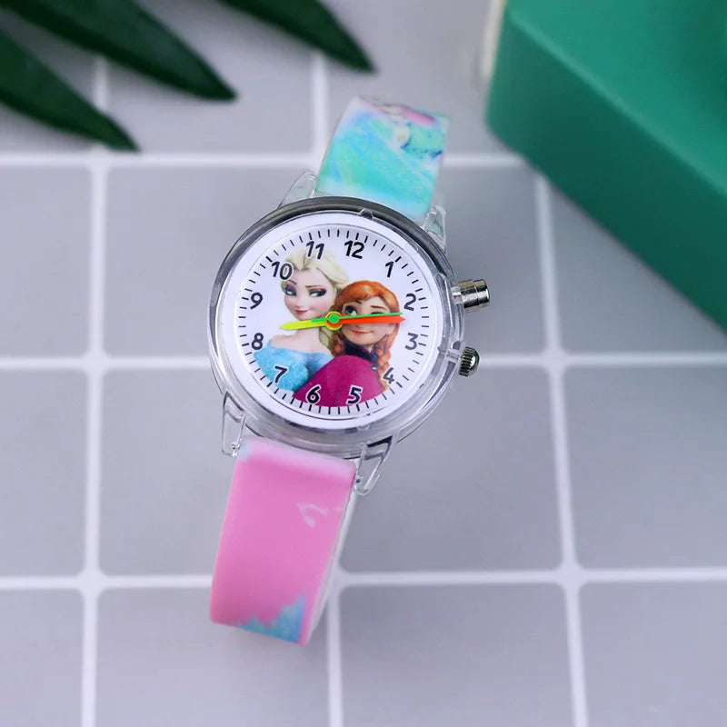 New Princess Elsa Children Watches For Girls Silicone Strap Cartoon Luminous Light Kids Wrist Watch Toys Clock reloj infantil