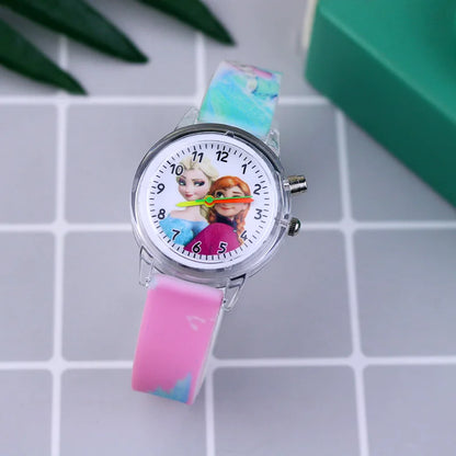 New Princess Elsa Children Watches For Girls Silicone Strap Cartoon Luminous Light Kids Wrist Watch Toys Clock reloj infantil