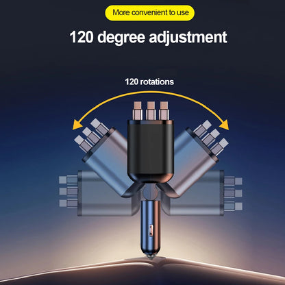 5 In 1 Car Charger 66W Max with Retractable Cable PD30W+2.4A Voltage Display Super Fast Charging 22.5W for iPhone & Android