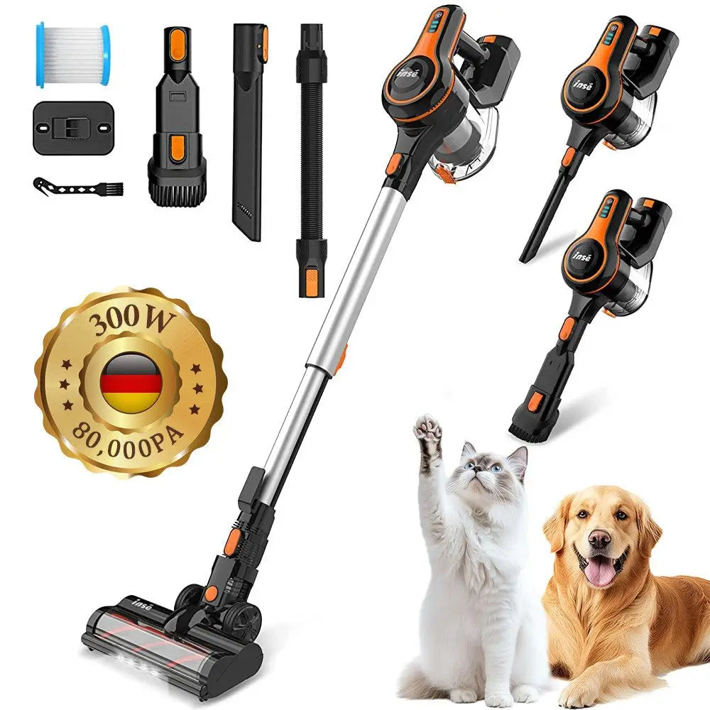 Cordless Vacuum Cleaner, 80000Pa/300W,65 Mins Runtime, 1.2L Dust Cup. Equipped with Digital Display, Anti-Tangle Brush, Self-Standing Design & Wall Charging Dock. 4-Layer Filtration, Ultra-Quiet Operation. Ideal for Pet Hair,